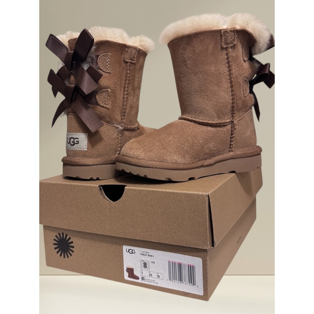 UGG Toddler Bailey Bow II Chestnut Suede Boots Size 8 NEW